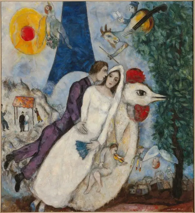 Los novios de la Torre Eiffel de Marc Chagall